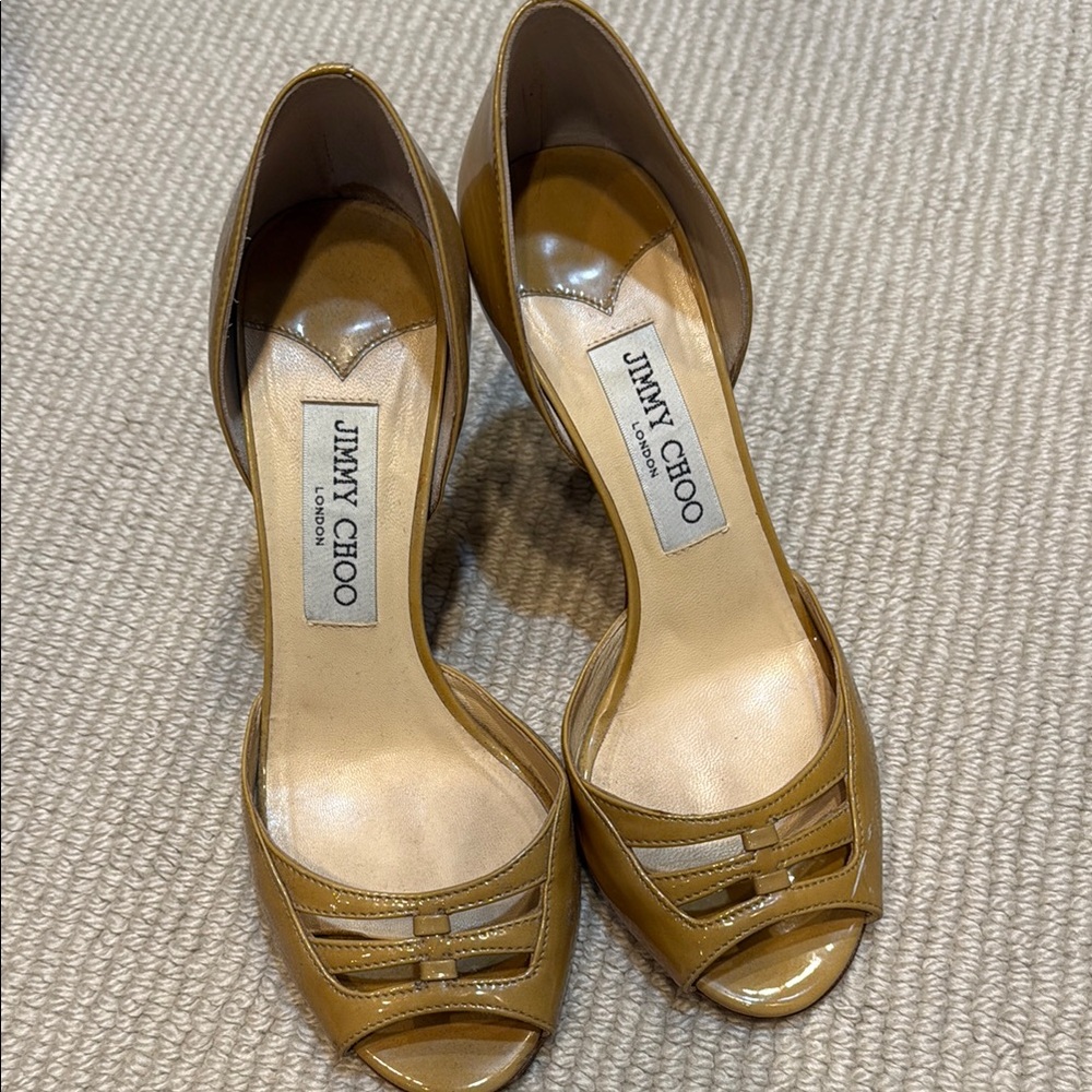 Jimmy Choo Women's Tan Peep-Toe Heels